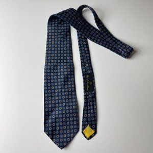Reis of New Haven Tie Silk Blue Medallion Floral